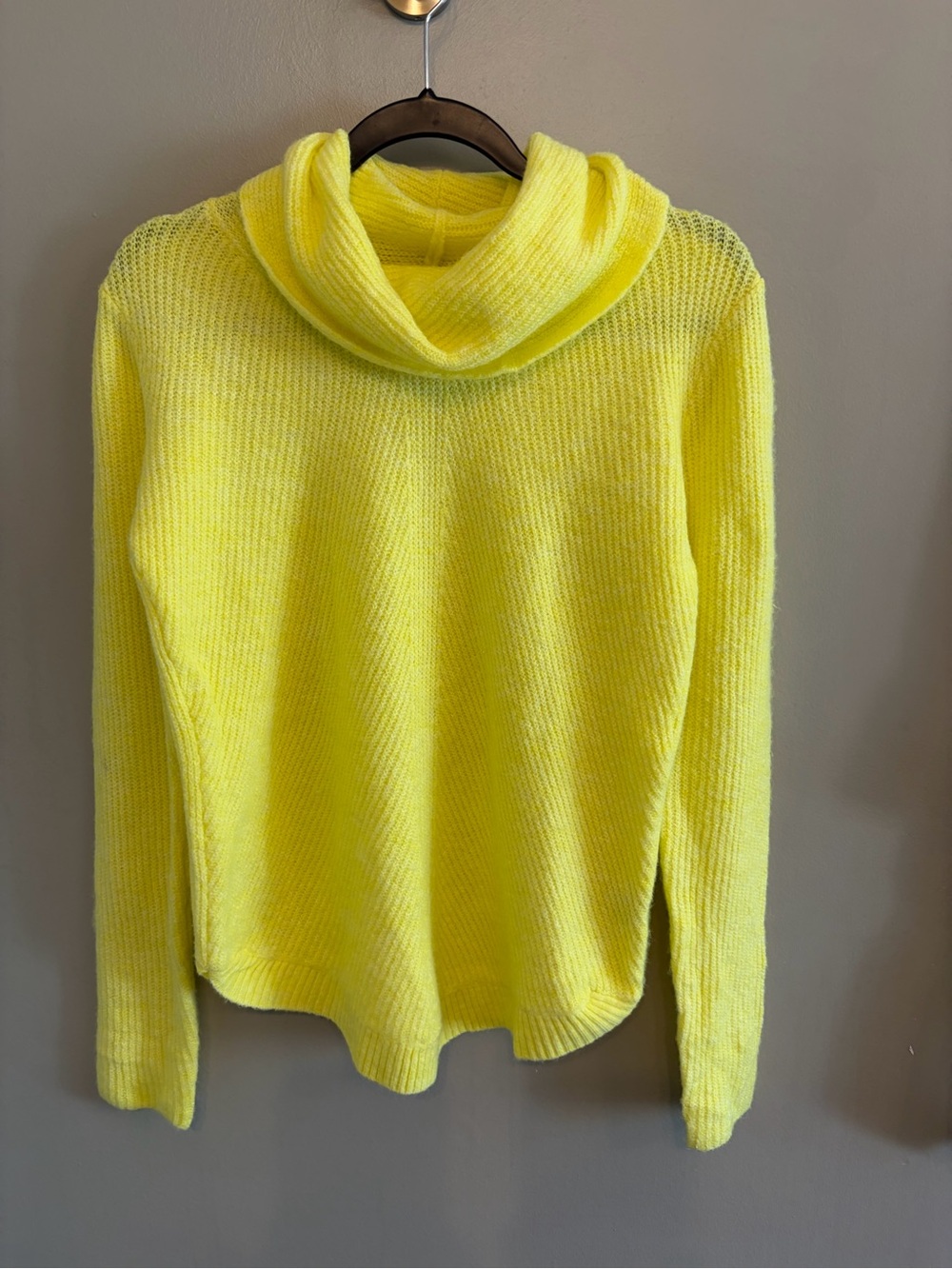 Tahari neon yellow ribbed cowl neck sweater size S. Acrylic blend